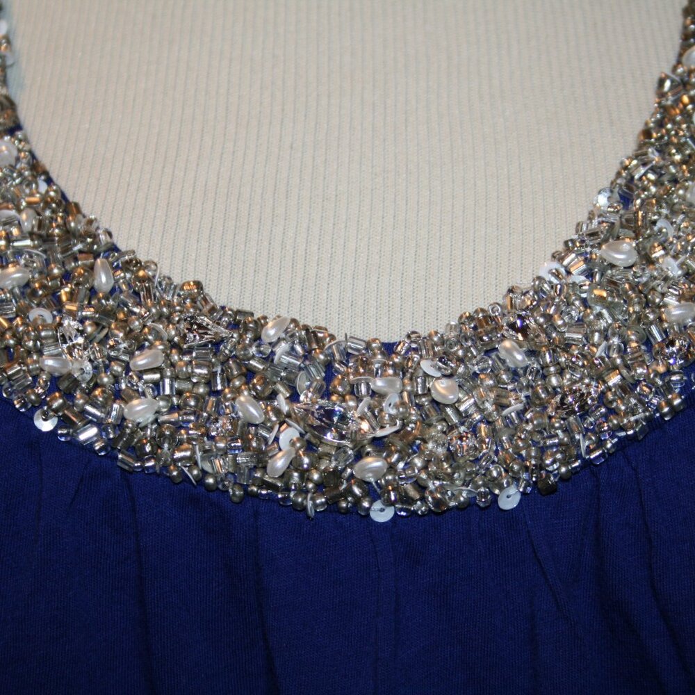 Twisted Heart Royal Blue Silver Bead & Crystal Neckline Top Small - Picture 6 of 7